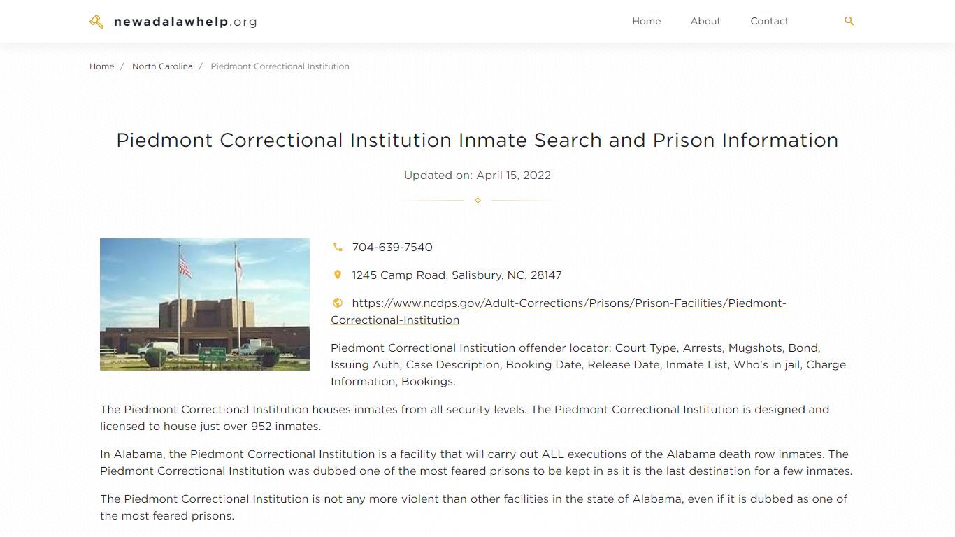 Piedmont Correctional Institution Inmate Search ...